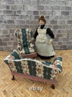 Dolls House 1/12 Scale Miniature Re Upholstered Jiayi Regency Sofa & Armchair
