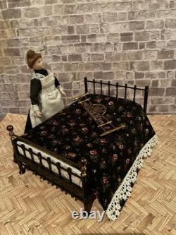 Dolls House 1/12 Scale Miniature Reutter Ornate Metal Double Bed