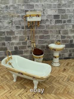 Dolls House 1/12 Scale Miniature Reutter Porcelain French Rose Bathroom Suite
