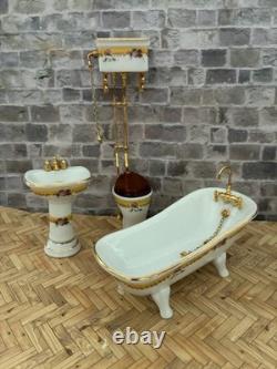 Dolls House 1/12 Scale Miniature Reutter Porcelain French Rose Bathroom Suite