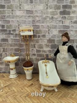 Dolls House 1/12 Scale Miniature Reutter Porcelain French Rose Bathroom Suite