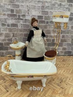 Dolls House 1/12 Scale Miniature Reutter Porcelain French Rose Bathroom Suite