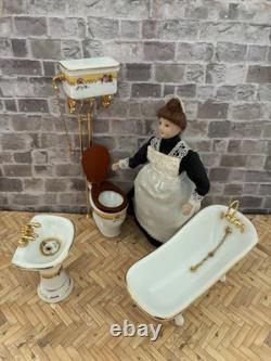 Dolls House 1/12 Scale Miniature Reutter Porcelain French Rose Bathroom Suite