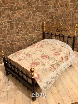 Dolls House 1/12 Scale Miniature Reutter Victorian Black Metal Double Bed