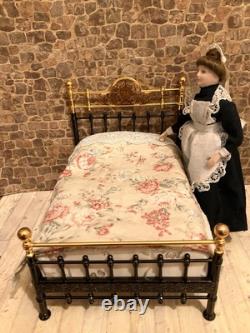 Dolls House 1/12 Scale Miniature Reutter Victorian Black Metal Double Bed