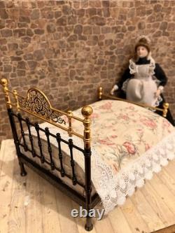 Dolls House 1/12 Scale Miniature Reutter Victorian Black Metal Double Bed