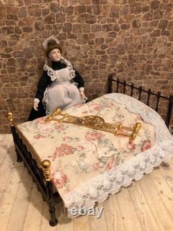 Dolls House 1/12 Scale Miniature Reutter Victorian Black Metal Double Bed