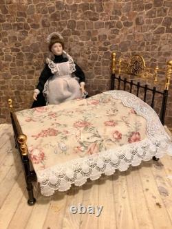 Dolls House 1/12 Scale Miniature Reutter Victorian Black Metal Double Bed