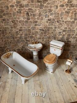 Dolls House 1/12 Scale Miniature Reutter Victorian Rose Bathroom Suite Set