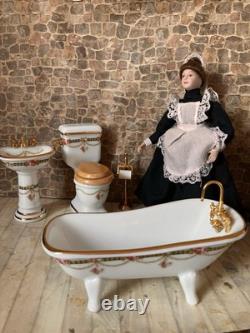Dolls House 1/12 Scale Miniature Reutter Victorian Rose Bathroom Suite Set