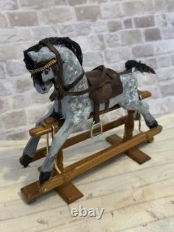 Dolls House 1/12 Scale Miniature Vintage Artisan Grey Wood Moving Rocking Horse