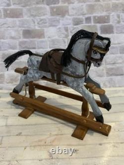 Dolls House 1/12 Scale Miniature Vintage Artisan Grey Wood Moving Rocking Horse
