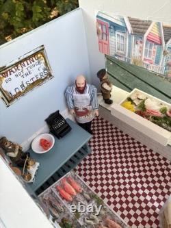 Dolls House 1/12 Scale Miniature Wooden Customised Beach Hut Fishmongers & Accs
