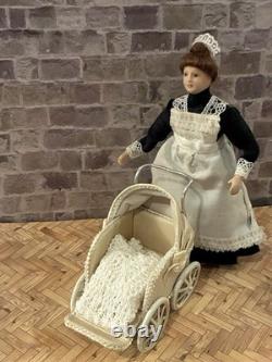 Dolls House 1/12 Scale Rare Miniature Artisan Pushchair Pram Real Cream Leather