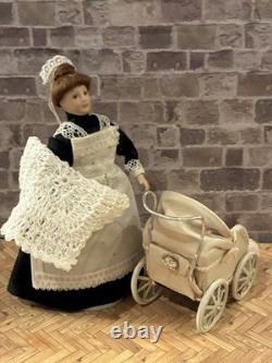 Dolls House 1/12 Scale Rare Miniature Artisan Pushchair Pram Real Cream Leather