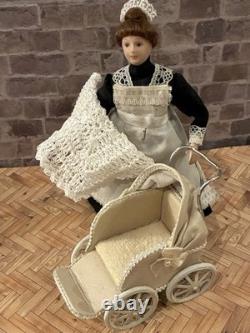 Dolls House 1/12 Scale Rare Miniature Artisan Pushchair Pram Real Cream Leather