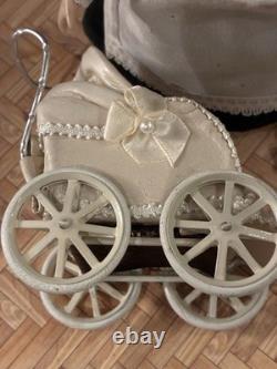Dolls House 1/12 Scale Rare Miniature Artisan Pushchair Pram Real Cream Leather