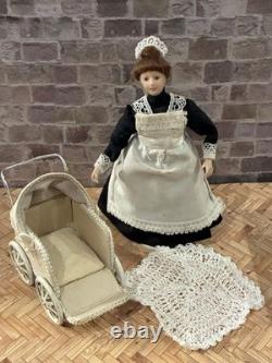 Dolls House 1/12 Scale Rare Miniature Artisan Pushchair Pram Real Cream Leather