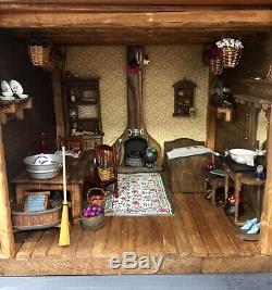 Dolls House 1/12th OOAK Autumn Witch Cabin Fully Furnished Solid Wood, Unique