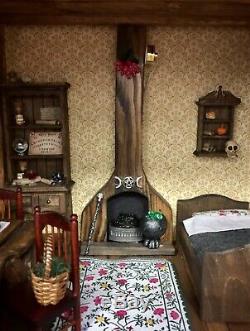 Dolls House 1/12th OOAK Autumn Witch Cabin Fully Furnished Solid Wood, Unique