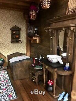 Dolls House 1/12th OOAK Autumn Witch Cabin Fully Furnished Solid Wood, Unique