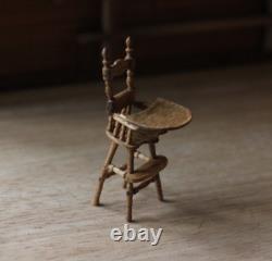 Dolls House 112 Miniature Highchair OOAK Oak Wood Handmade Artisan Signed