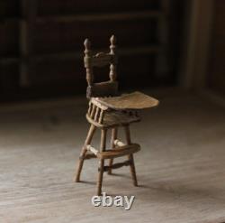 Dolls House 112 Miniature Highchair OOAK Oak Wood Handmade Artisan Signed