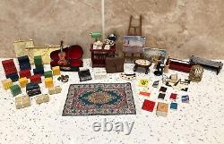 Dolls House 112th Violin Easel Typewriter Briefcase Books Lamp 50+ pc Study Set