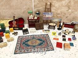 Dolls House 112th Violin Easel Typewriter Briefcase Books Lamp 50+ pc Study Set