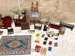 Dolls House 112th Violin Easel Typewriter Briefcase Books Lamp 50+ pc Study Set