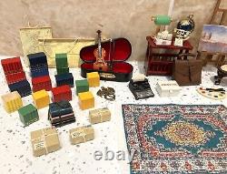 Dolls House 112th Violin Easel Typewriter Briefcase Books Lamp 50+ pc Study Set