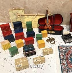 Dolls House 112th Violin Easel Typewriter Briefcase Books Lamp 50+ pc Study Set