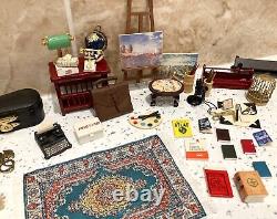 Dolls House 112th Violin Easel Typewriter Briefcase Books Lamp 50+ pc Study Set