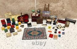 Dolls House 112th Violin Easel Typewriter Briefcase Books Lamp 50+ pc Study Set