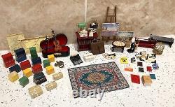 Dolls House 112th Violin Easel Typewriter Briefcase Books Lamp 50+ pc Study Set