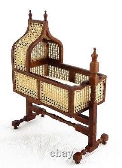 Dolls House 124 Jacobean Cane Walnut Rocking Cradle JBM Nursery Furniture