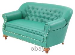 Dolls House 1880 Green Leather Club Sofa JBM Miniature Living Room Furniture