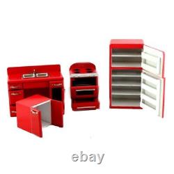 Dolls House 1950's Retro Red Kitchen Furniture Set Miniature Fridge Sink Cooker