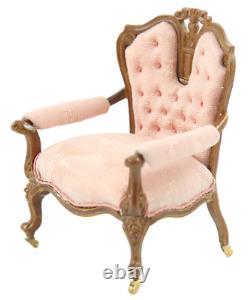 Dolls House American Pink Victorian Armchair JBM Walnut Living Room Furniture