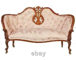 Dolls House American Pink Victorian Sofa JBM Walnut Living Room Furniture 112