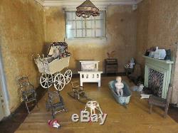 Dolls' House Antique Vintage Lines Triang with antique furniture, c1920s