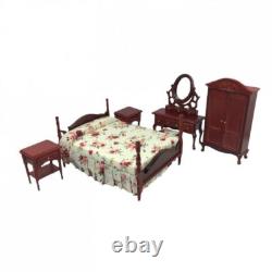 Dolls House Bedroom Furniture Set Victorian Mahogany & Floral Miniature 112