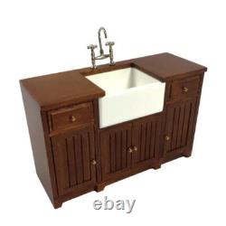 Dolls House Belfast Sink in Walnut Base Unit JBM Miniature Kitchen Furniture