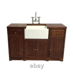 Dolls House Belfast Sink in Walnut Base Unit JBM Miniature Kitchen Furniture