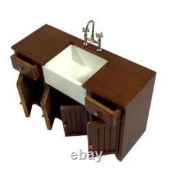 Dolls House Belfast Sink in Walnut Base Unit JBM Miniature Kitchen Furniture