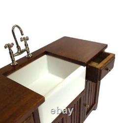 Dolls House Belfast Sink in Walnut Base Unit JBM Miniature Kitchen Furniture