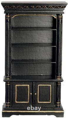 Dolls House Black & Gold Bookcase Cabinet JBM Miniature Study Furniture 112