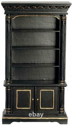 Dolls House Black & Gold Bookcase Cabinet JBM Miniature Study Furniture 112