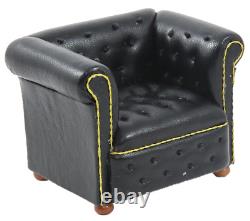 Dolls House Black Leather Chesterfield Armchair JBM Living Room Furniture 112