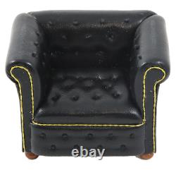 Dolls House Black Leather Chesterfield Armchair JBM Living Room Furniture 112